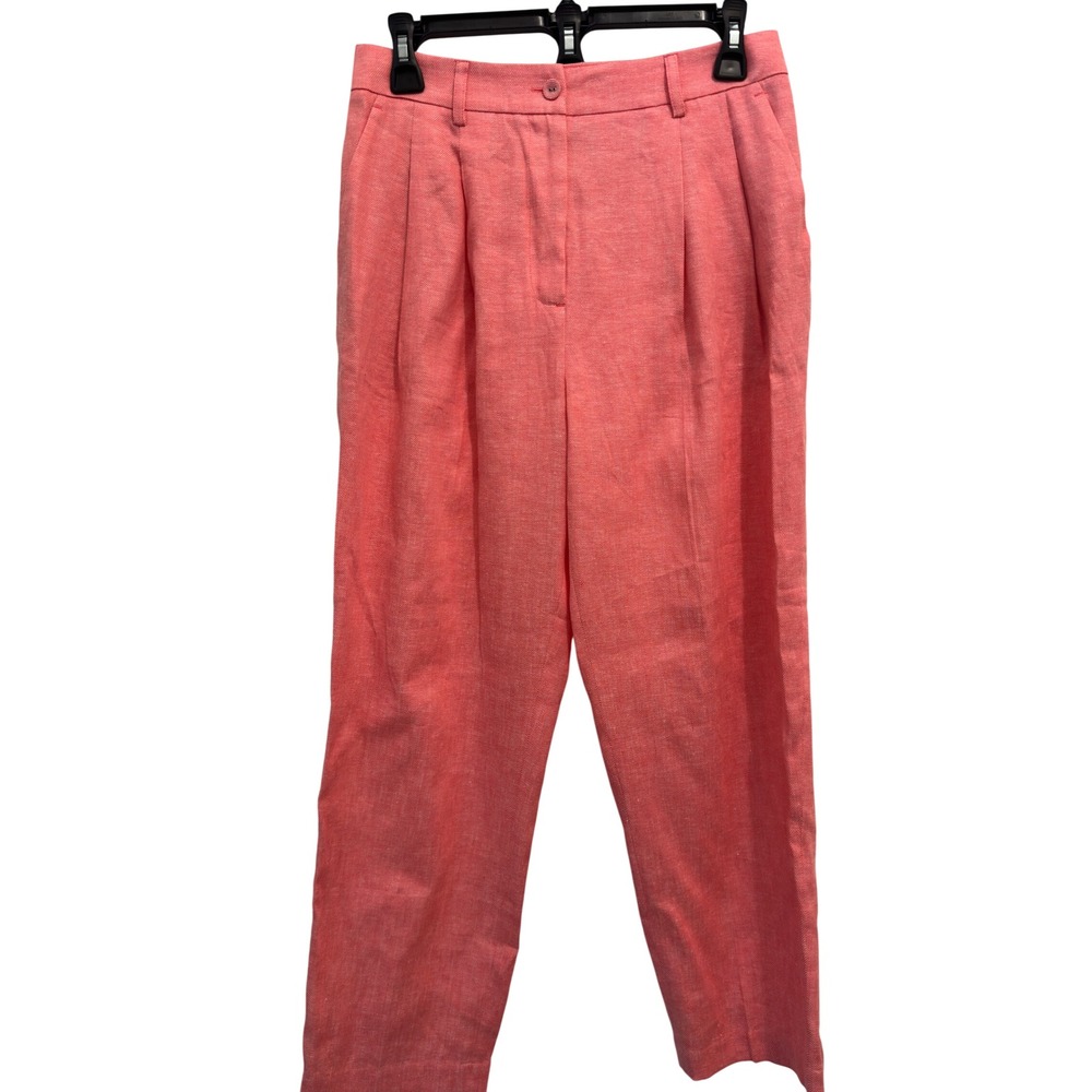 BCBGMAXAZRIA Pleated Trousers Coral Pink Linen Cotton Blend Size 4 Office Chic